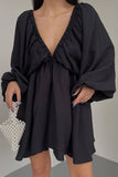 Sexy Simplicity Solid Flounce Fold V Neck Long Sleeve Dresses