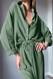 Casual Simplicity Solid Turndown Collar Long Sleeve Two Pieces