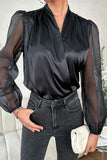 Elegant Solid See-through V Neck Tops