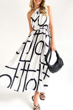 Street College Geometric Printing Oblique Collar Sleeveless Dress Dresses