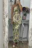 Sexy Print Patchwork Oblique Collar One Step Skirt Dresses