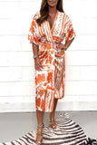 Elegant Geometric Printing V Neck Irregular Dress Dresses