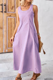 Solid Pocket U Neck Sleeveless Dress Dresses