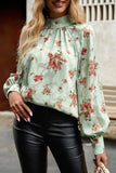 Elegant Floral Bandage Half A Turtleneck Blouses(4 Colors)