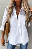 Casual Solid Lace Turndown Collar Tops