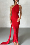 Sexy Solid Backless Halter One Step Skirt Dresses