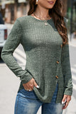 Street Solid Buttons O Neck Tops