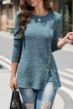 Street Solid Buttons O Neck Tops