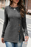 Street Solid Buttons O Neck Tops