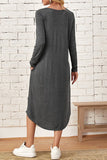 Casual Simplicity Solid Pocket O Neck Long Sleeve Dresses(6 Colors)