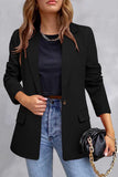 Elegant Solid Pocket Turn-back Collar Outerwear