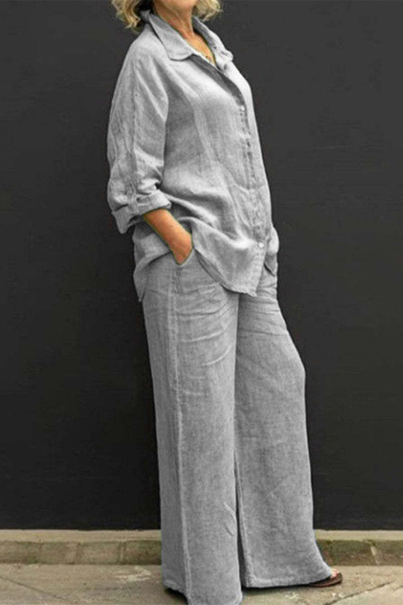 Casual Simplicity Solid Pocket Turndown Collar Long Sleeve Two Pieces(8 Colors)