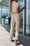 British Style Solid Pocket Turndown Collar Loose Jumpsuits(4 Colors)