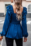 Sweet Elegant Solid Fold Stringy Selvedge Square Collar Tops