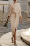 Celebrities Elegant Solid Frenulum O Neck Wrapped Skirt Dresses