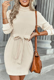 Solid Bandage Half A Turtleneck Long Sleeve Dresses(4 Colors)