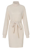 Solid Bandage Half A Turtleneck Long Sleeve Dresses(4 Colors)