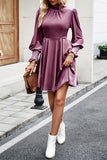 Elegant Solid Half A Turtleneck A Line Dresses