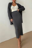 Casual Simplicity Solid Cardigan Collar Long Sleeve Two Pieces(4 Colors)
