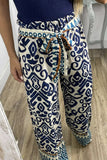 Casual Print Frenulum Loose Straight Full Print Bottoms(3 Colors)