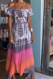 Street College Tie Dye Printing Off the Shoulder Printed Dress Dresses