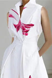 Elegant Floral Pocket Mandarin Collar A Line Dresses