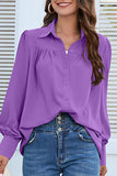 Casual Solid Buttons Shirt Collar Tops