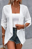 Simplicity Solid Hollowed Out Cardigan Collar Outerwear