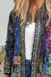 Casual Print Pocket O Neck Outerwear(7 Colors)