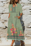 Casual Print Pocket V Neck A Line Dresses