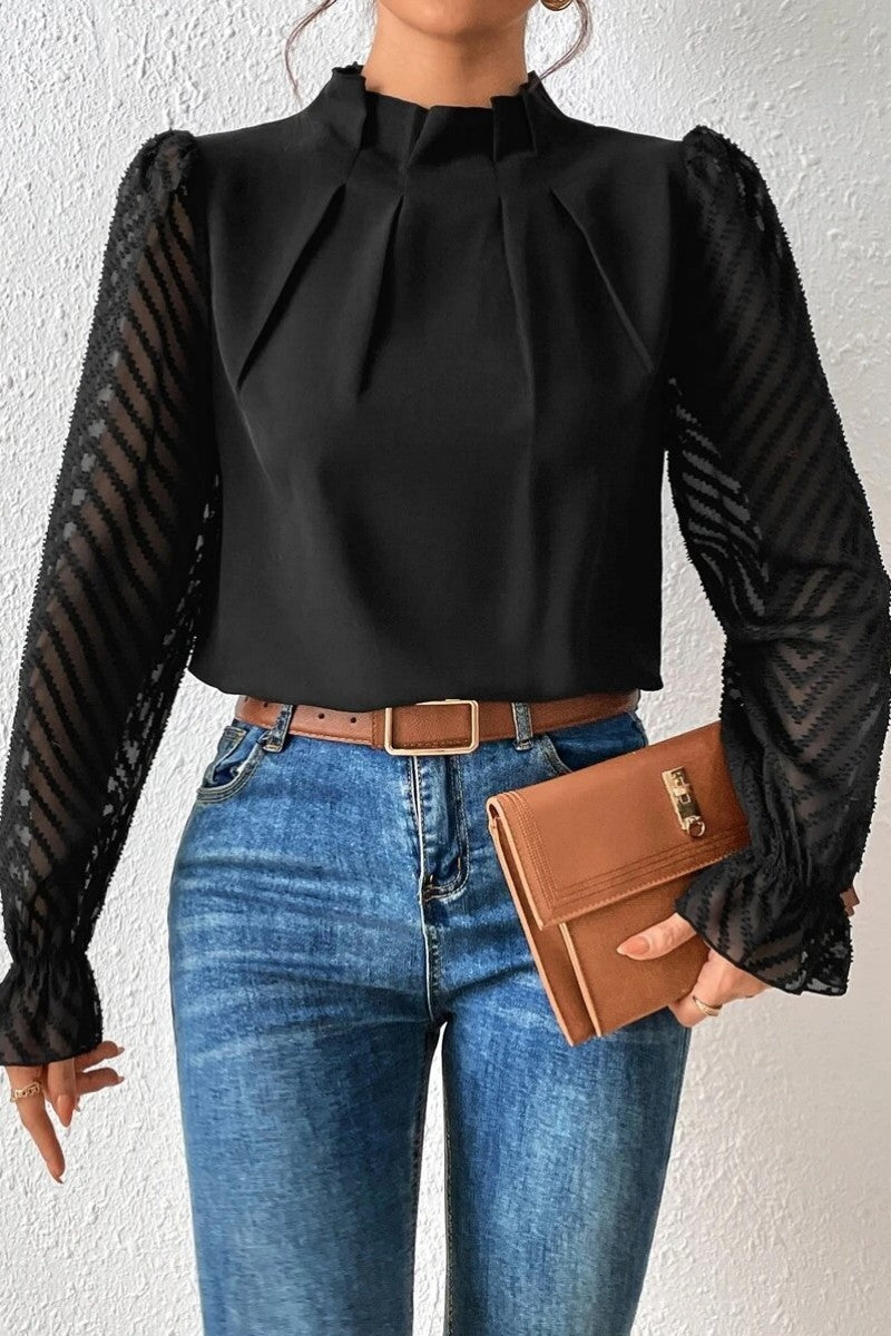 Casual Solid Patchwork Flounce Half A Turtleneck Tops