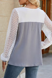 Casual Color Block Lace Hollowed Out Contrast O Neck Tops(5 Colors)