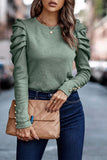 Casual Solid Fold O Neck Tops