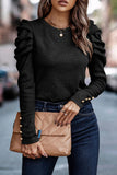 Casual Solid Fold O Neck Tops