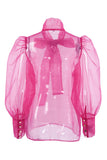 Sexy Solid See-through With Bow Half A Turtleneck Blouses(3 Colors)