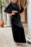 Sexy Solid High Opening Asymmetrical O Neck Irregular Dress Dresses