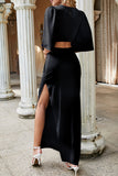 Sexy Solid High Opening Asymmetrical O Neck Irregular Dress Dresses