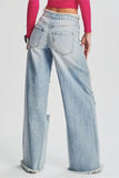 Casual Solid Ripped Patchwork Mid Waist Regular Denim Jeans (Subject To The Actual Object)