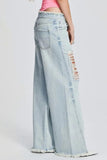 Casual Solid Ripped Patchwork Mid Waist Regular Denim Jeans (Subject To The Actual Object)