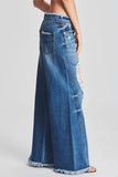 Casual Solid Ripped Patchwork Mid Waist Regular Denim Jeans (Subject To The Actual Object)