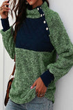 Casual Patchwork Contrast Turtleneck Tops