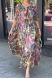 Sweet Elegant Floral Fold O Neck Printed Dress Dresses
