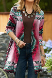 Casual College Geometric Printing Cardigan Collar Outerwear