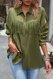Casual Solid Tassel Shirt Collar Tops