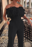 Sexy Solid Feathers Strapless Loose Jumpsuits(3 Colors)