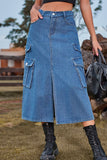 Casual Street Solid Slit High Waist Denim Skirts