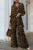 Casual Leopard Patchwork Turndown Collar Long Sleeve Two Pieces