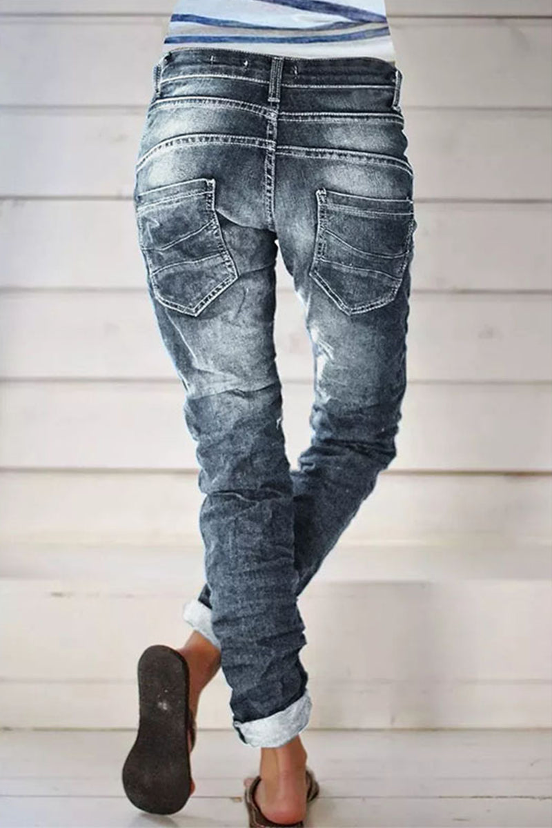 Casual Street Solid Make Old Patchwork High Waist Denim Jeans