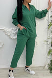 Casual Solid Patchwork Turndown Collar Long Sleeve Two Pieces(5 Colors)