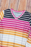 Casual Striped Contrast V Neck Plus Size Tops